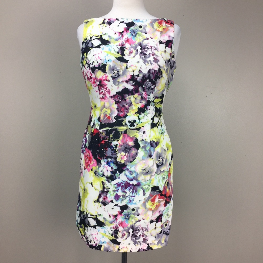 Tahari White Floral Print Midi Dress